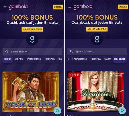 Gambola Casino homepage